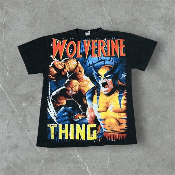 VTG Wolverine VS The Thing Fantastic Four AOP Large Single Stitch Reprint Shirt - Picture 1 of 8